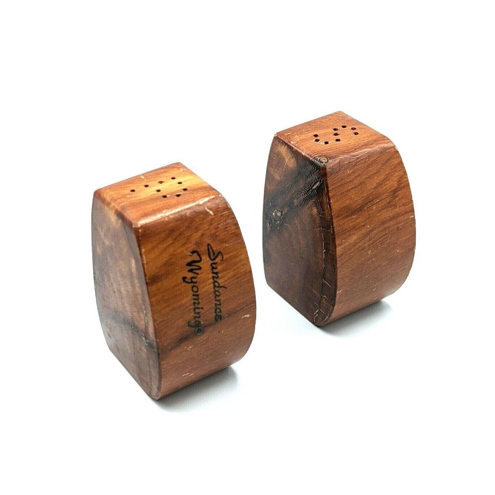 Vintage Wooden Salt and Pepper Shakers Sundance Wyoming D Shaped‎